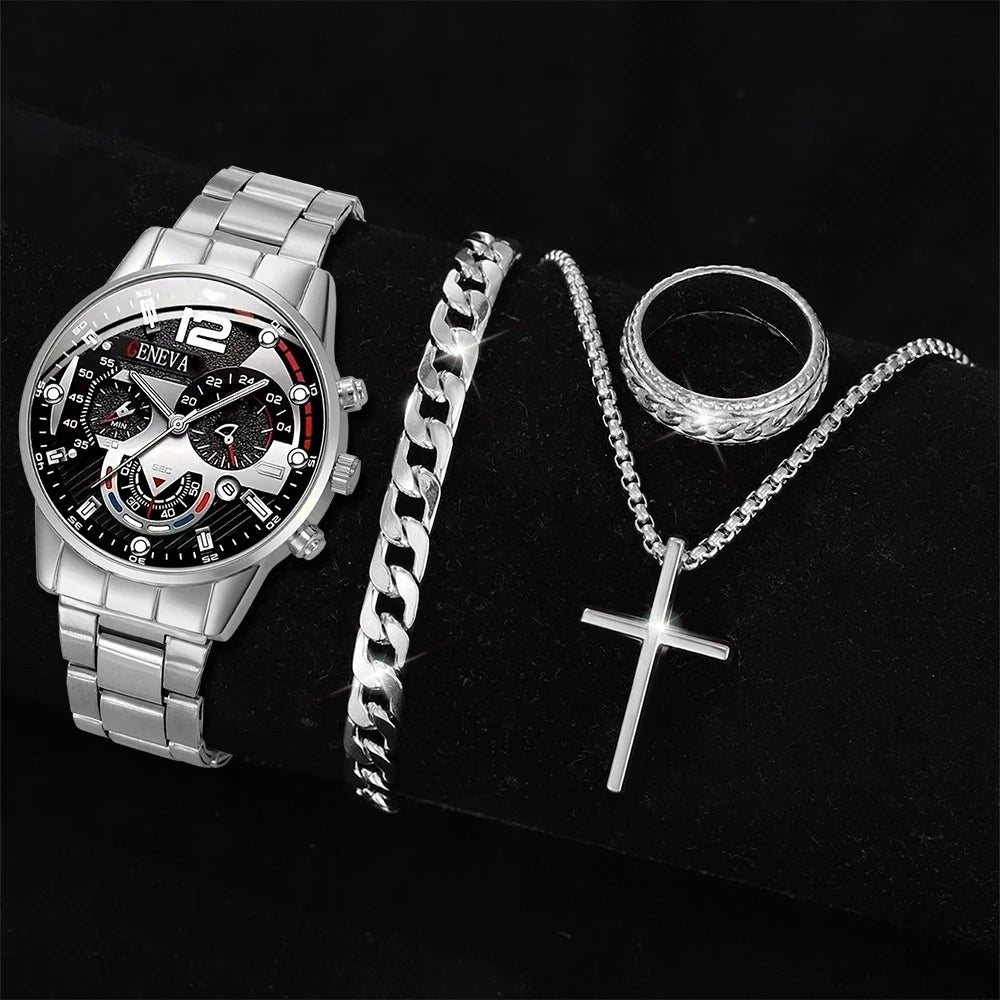 Modern Gentleman 4Pcs Set – Watch & Jewelry Gift Box for Him