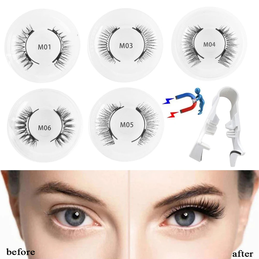 1 Pair Magnetic False Eyelashes with Tweezers – 3D Natural Look, Reusable Magnetic Lash Kit