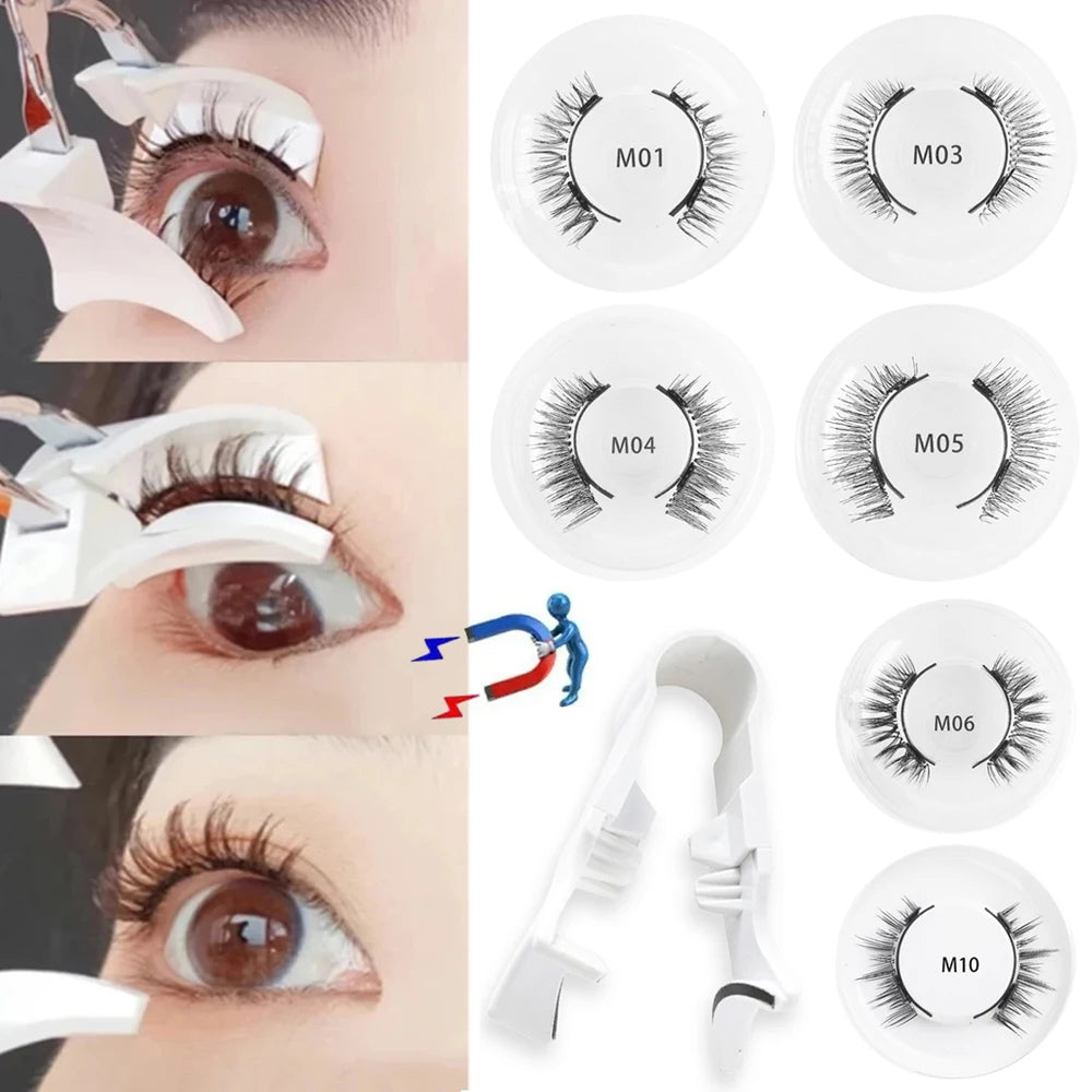 1 Pair Magnetic False Eyelashes with Tweezers – 3D Natural Look, Reusable Magnetic Lash Kit