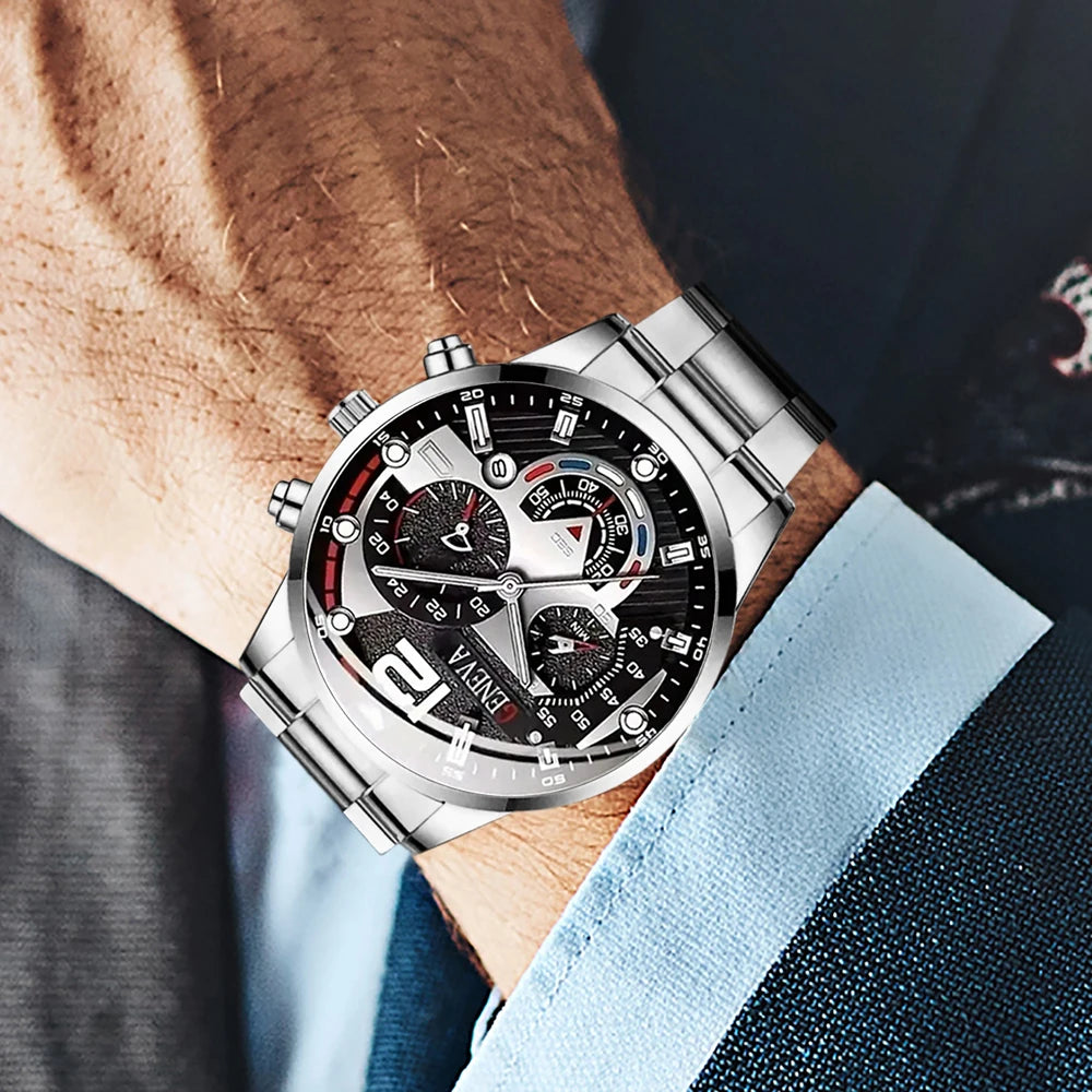 Modern Gentleman 4Pcs Set – Watch & Jewelry Gift Box for Him